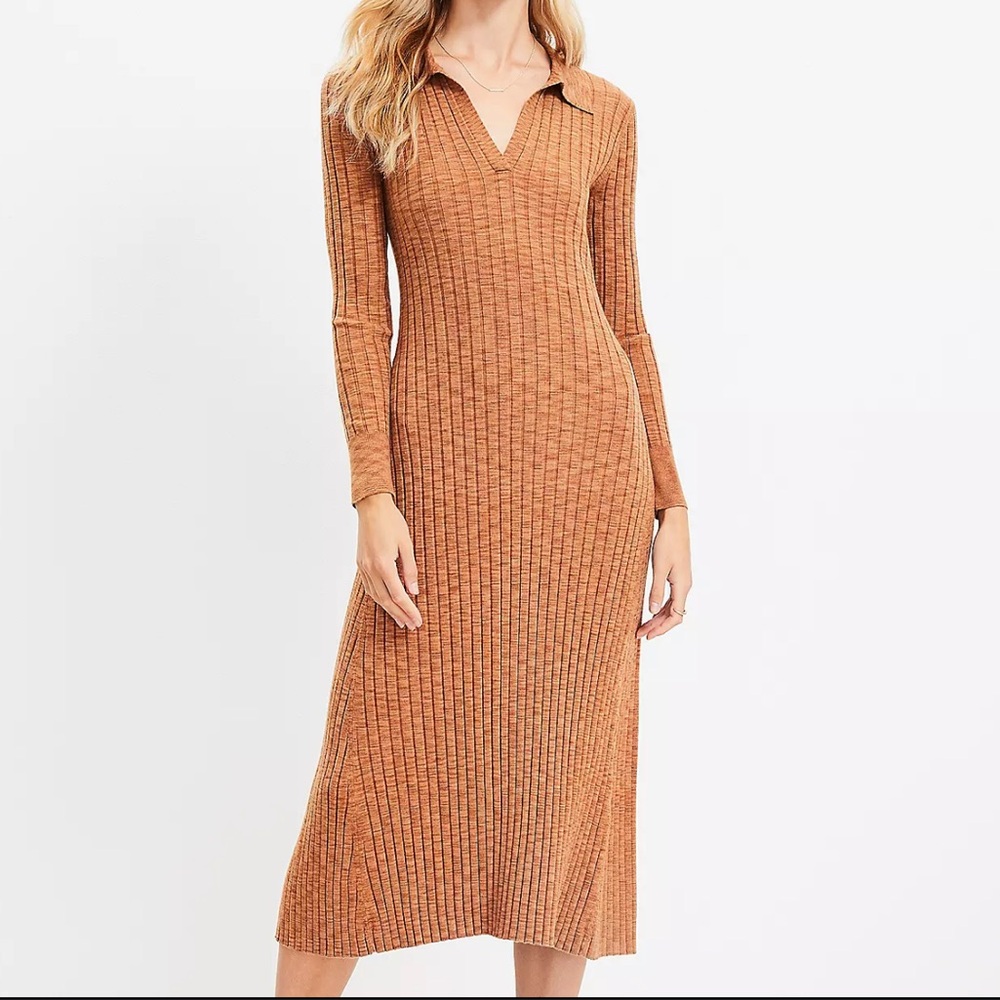 Ribbed Midi Polo Sweater Dress - Loft - size L NWT